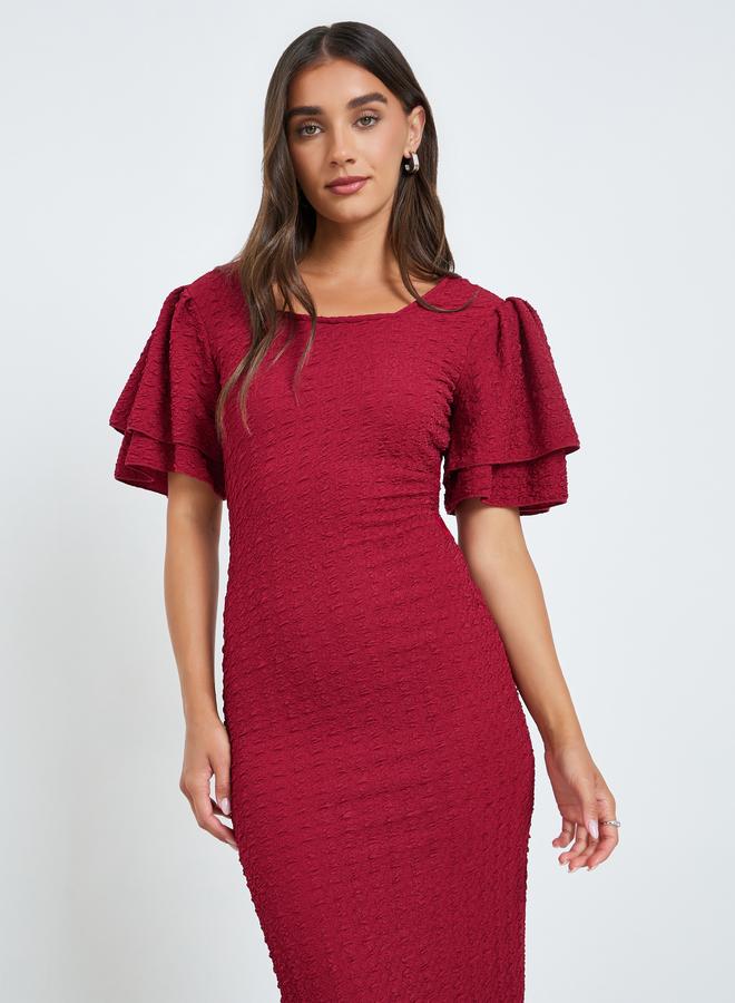 Styli Women Red Short Sleeves Sheath Midi Dress - Image 1